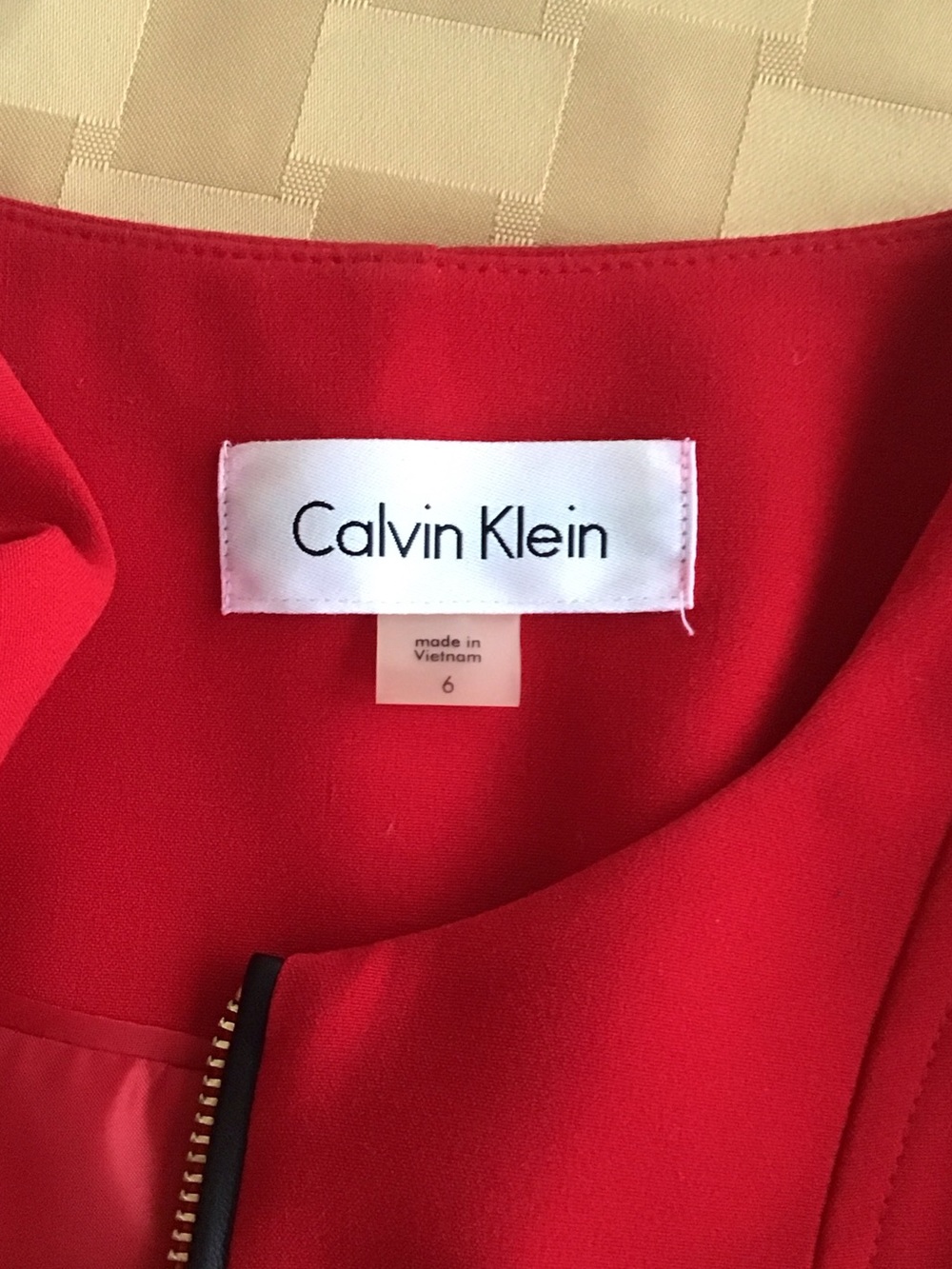 Calvin Klein Red Zip-Front Blazer with Black Trim and Gold Hardware - Picture 3 of 4